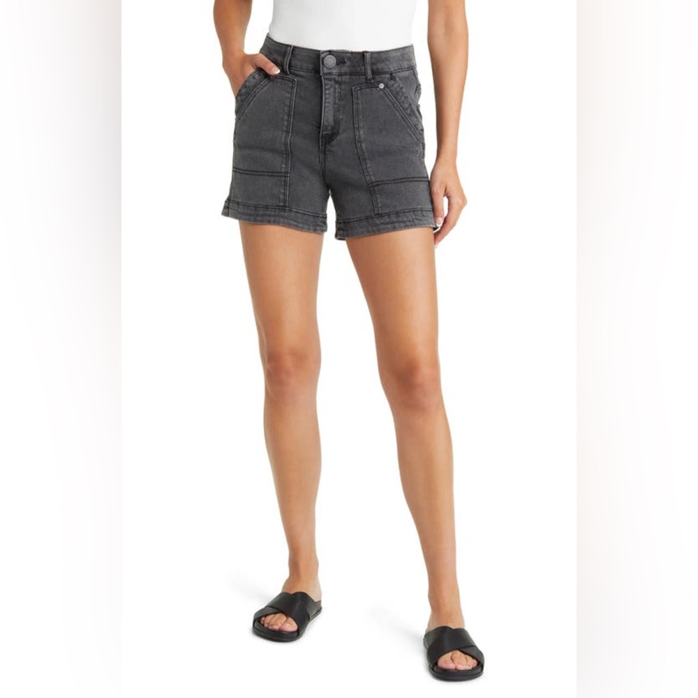 AB'SOLUTION HIGH WAIST DENIM UTILITY SHORTS IN WASHED BLACK VINTAGE - 8